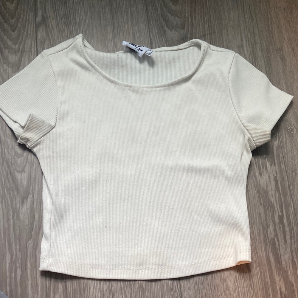 Princess Polly Cream Cropped Fitted T-Shirt